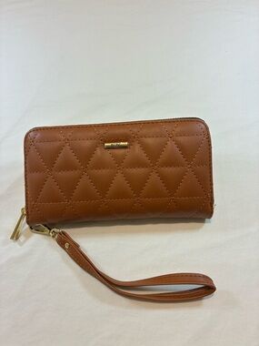 BCBG Quilted Wristlet Clutch in Caramel Brown
